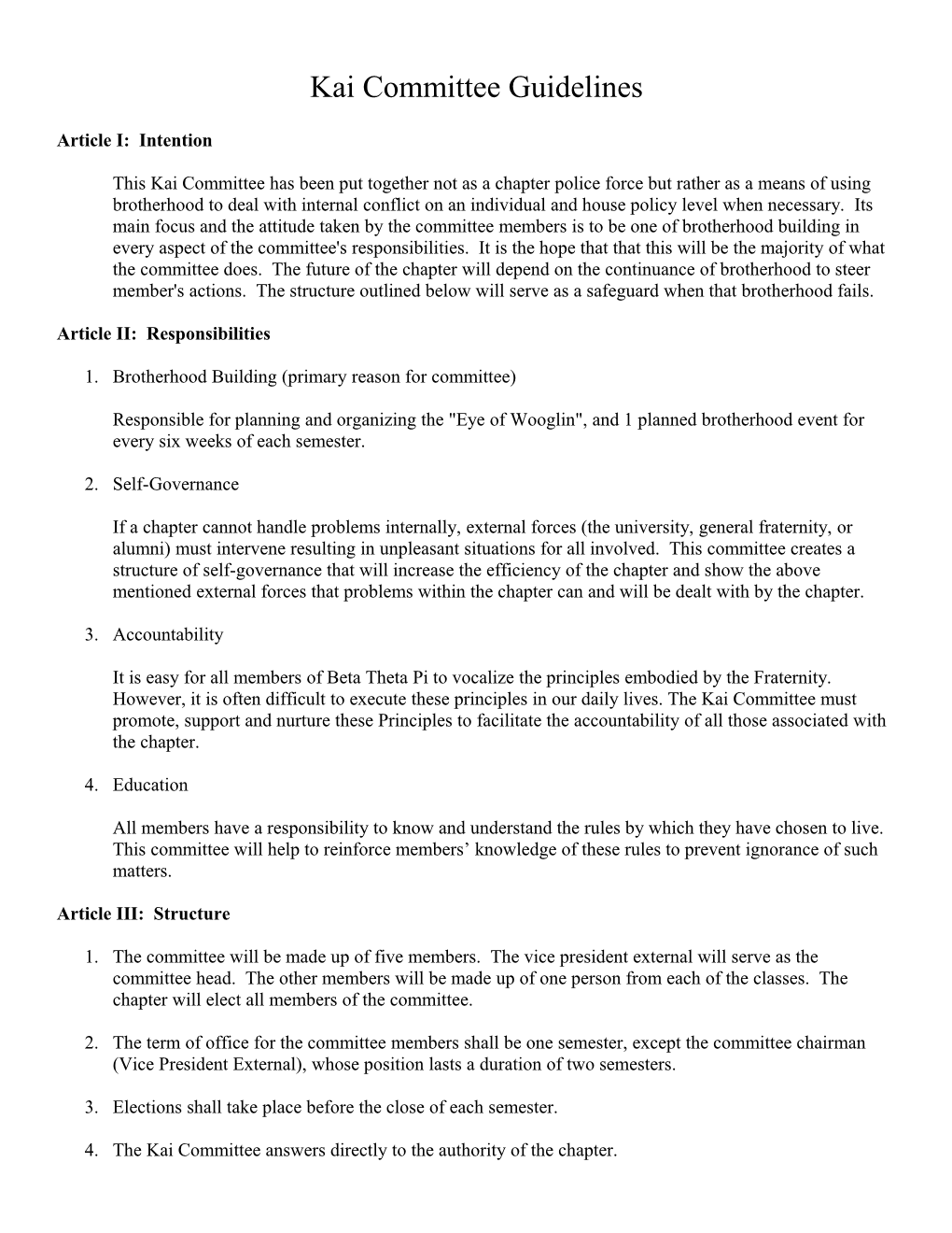 Kai Committee Guidelines