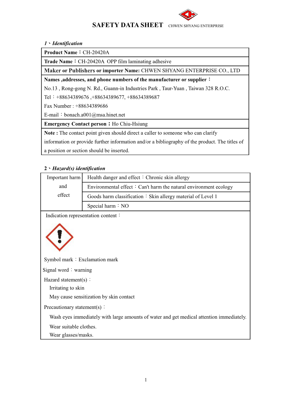 3 Product Details and Ingredient Identification Material