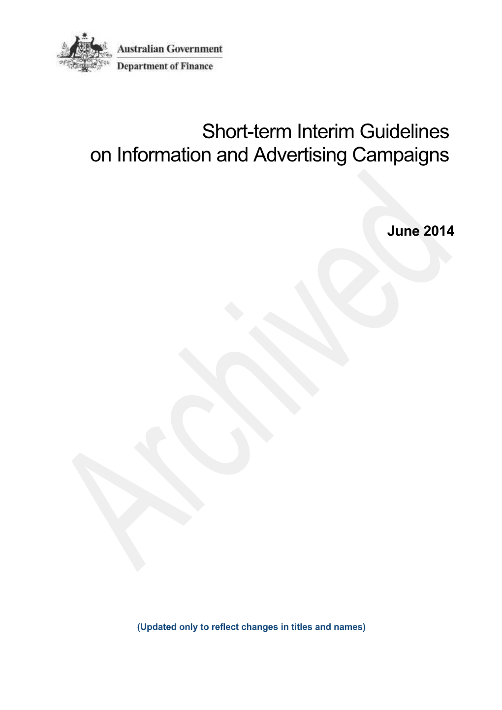 Short-Term Interim Guidelines on Information and Advertising Campaigns by Australian Government
