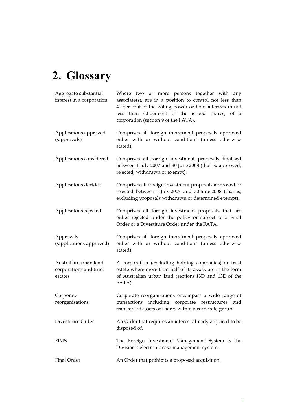 Glossary - FIRB 2007-08 Annual Report