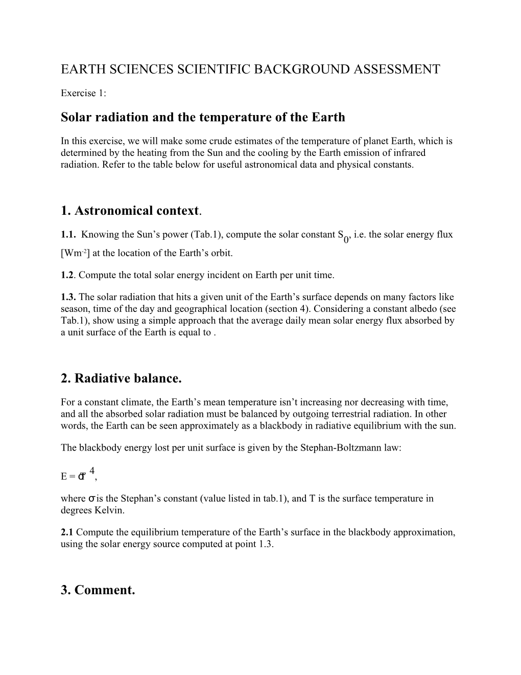 Solar Radiation and the Temperature of the Earth