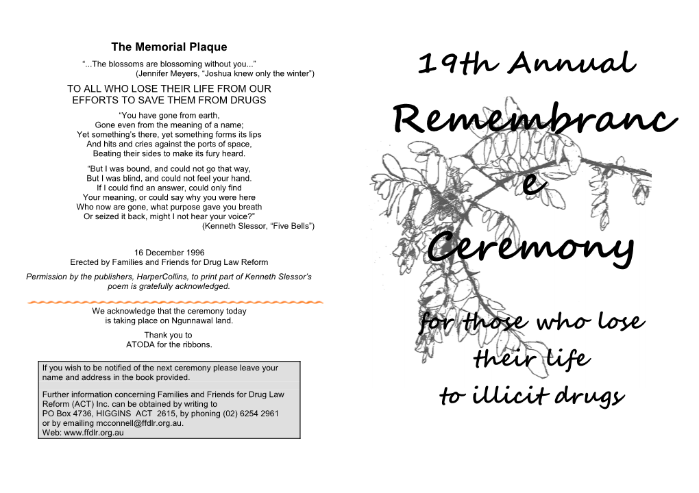 Remembrance, Dedication & Plaque Unveiling Ceremony