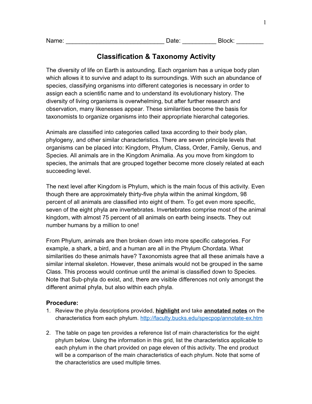 Classification Taxonomyactivity