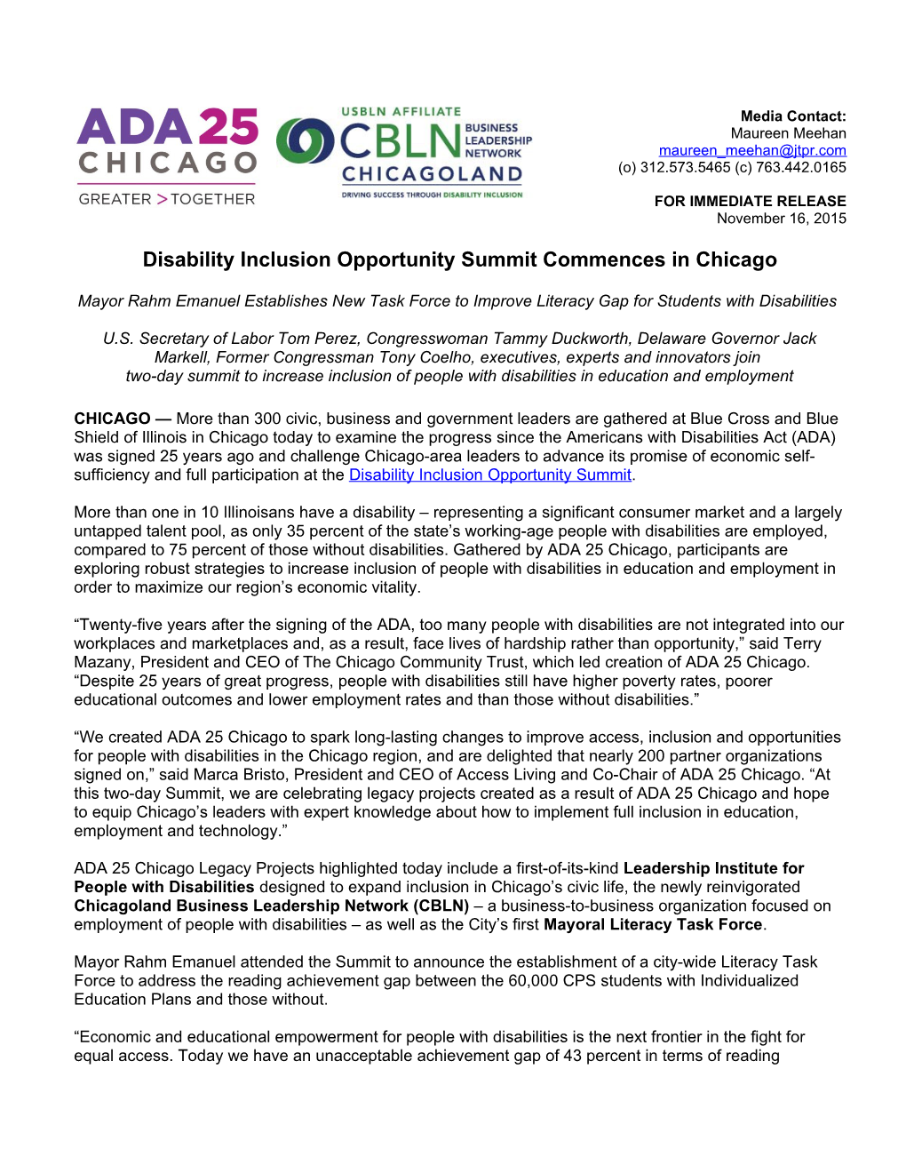 Disability Inclusion Opportunity Summit Commences in Chicago