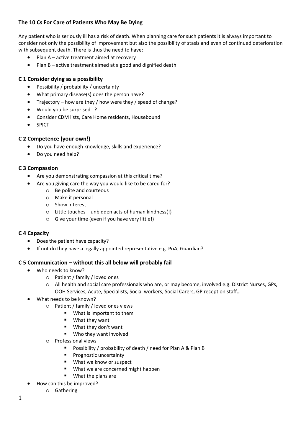 The 10 Cs for Care of Patients Who May Be Dying