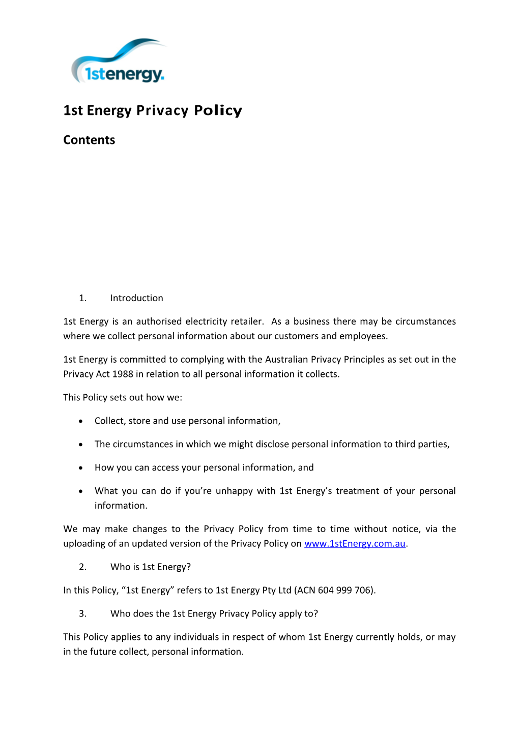 3.Who Does the 1St Energy Privacy Policy Apply To?