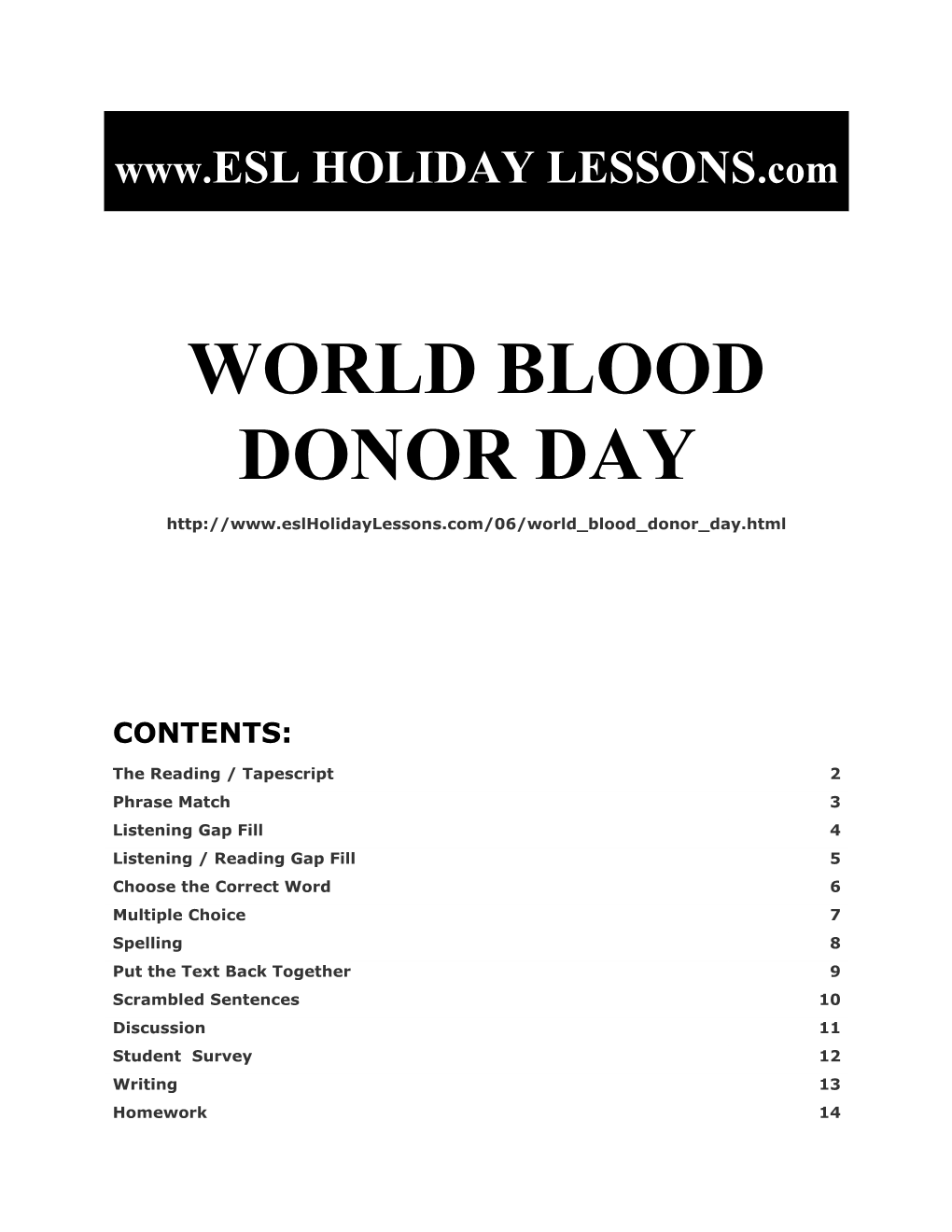 Holiday Lessons - World Blood Donor Day