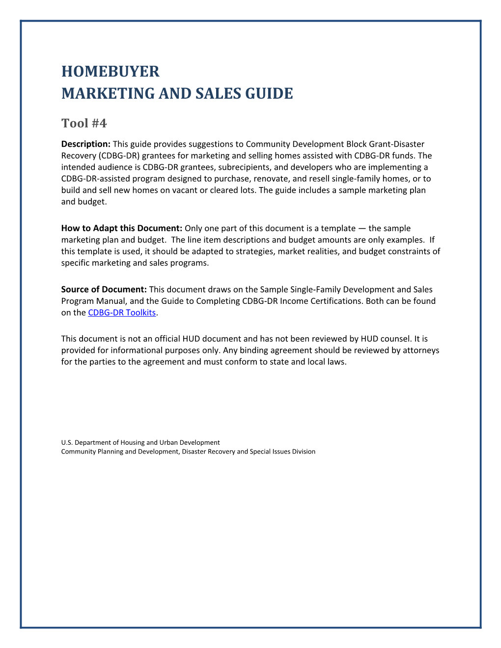 Disaster Recovery Homebuyer Marketing Sales Guide