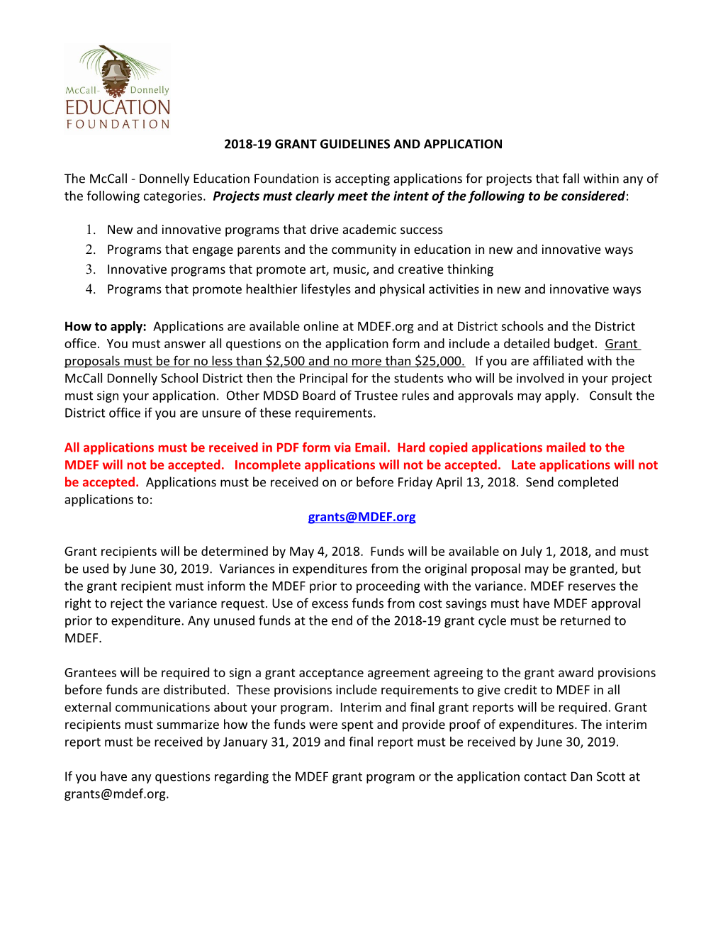 2018-19 Grant Guidelines and Application