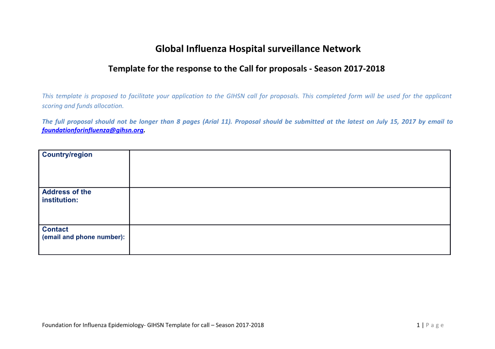 Template for the Response to the Call for Proposals -Season 2017-2018