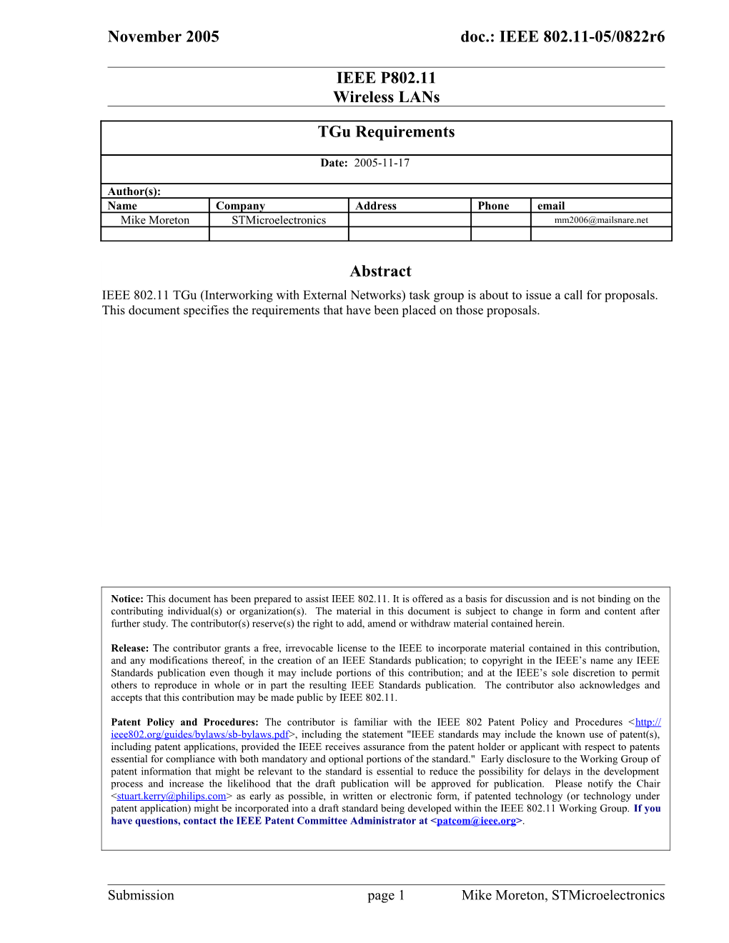 The Scope of the IEEE 802.11U Amendment Is Defined in the IEEE 802.11 Tgu PAR As