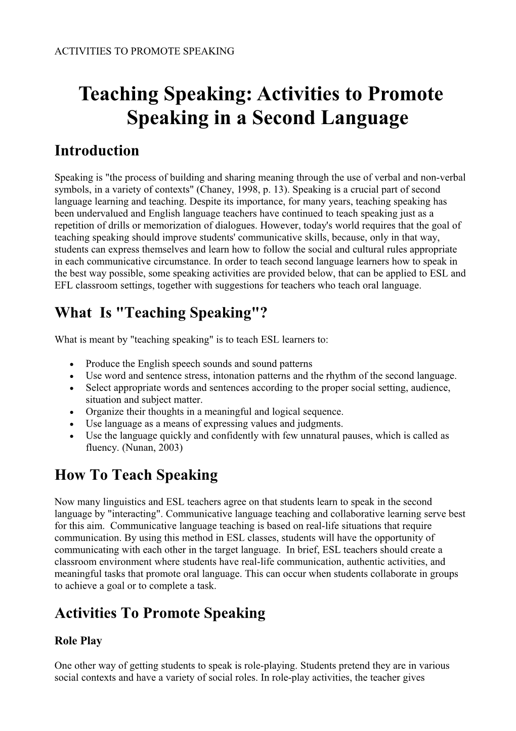 Activities to Promote Speaking