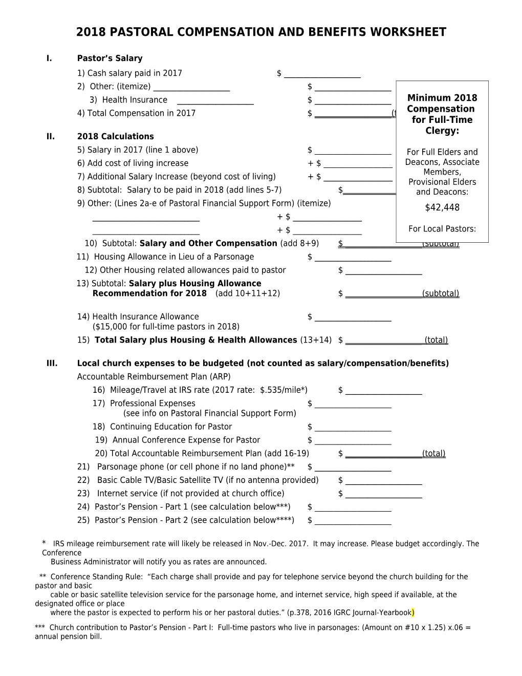 2005 Pastoral Compensation and Benefits Worksheet