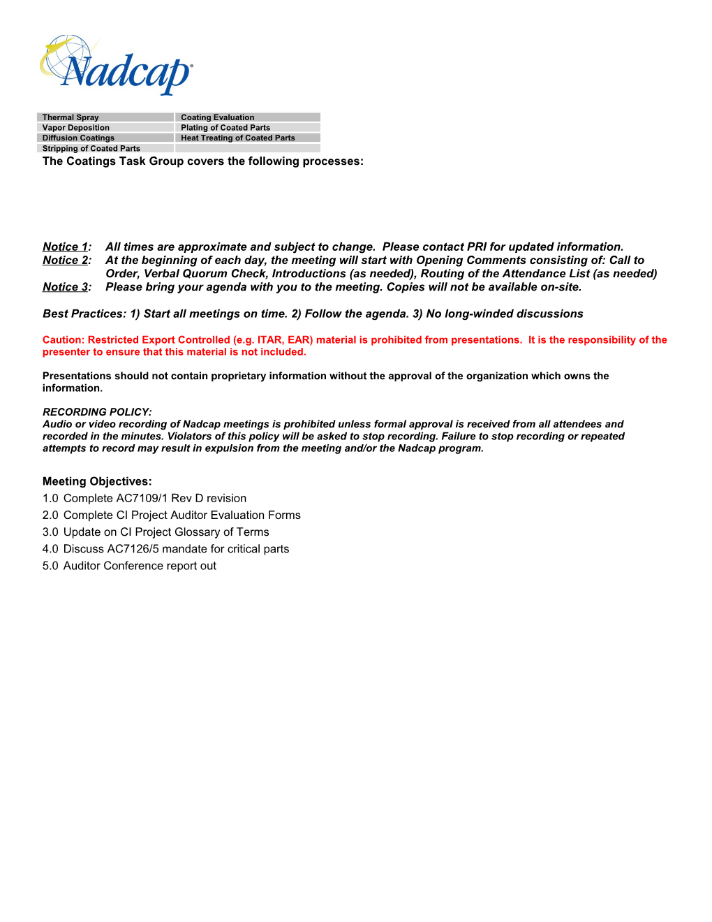 The Coatingstask Group Coversthe Following Processes