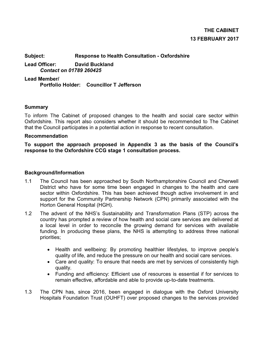Subject:Response to Health Consultation - Oxfordshire