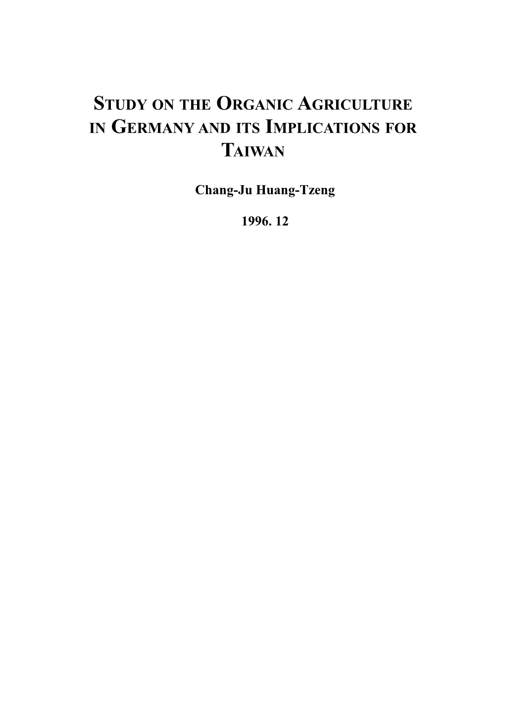 Study on the Organic Agriculture of Germany and Its Implications for Taiwan