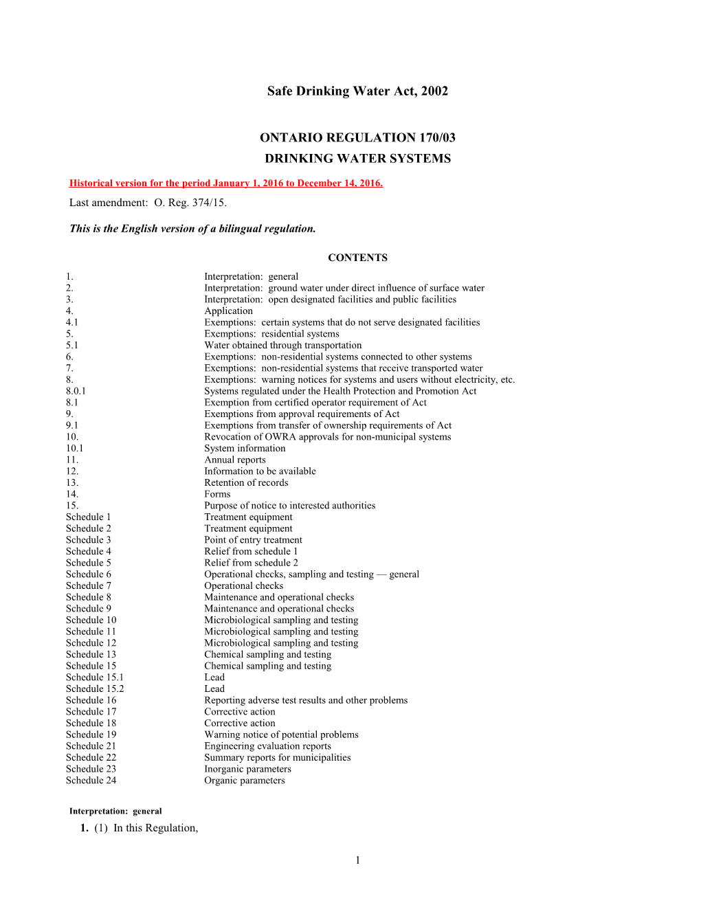 Safe Drinking Water Act, 2002 - O. Reg. 170/03