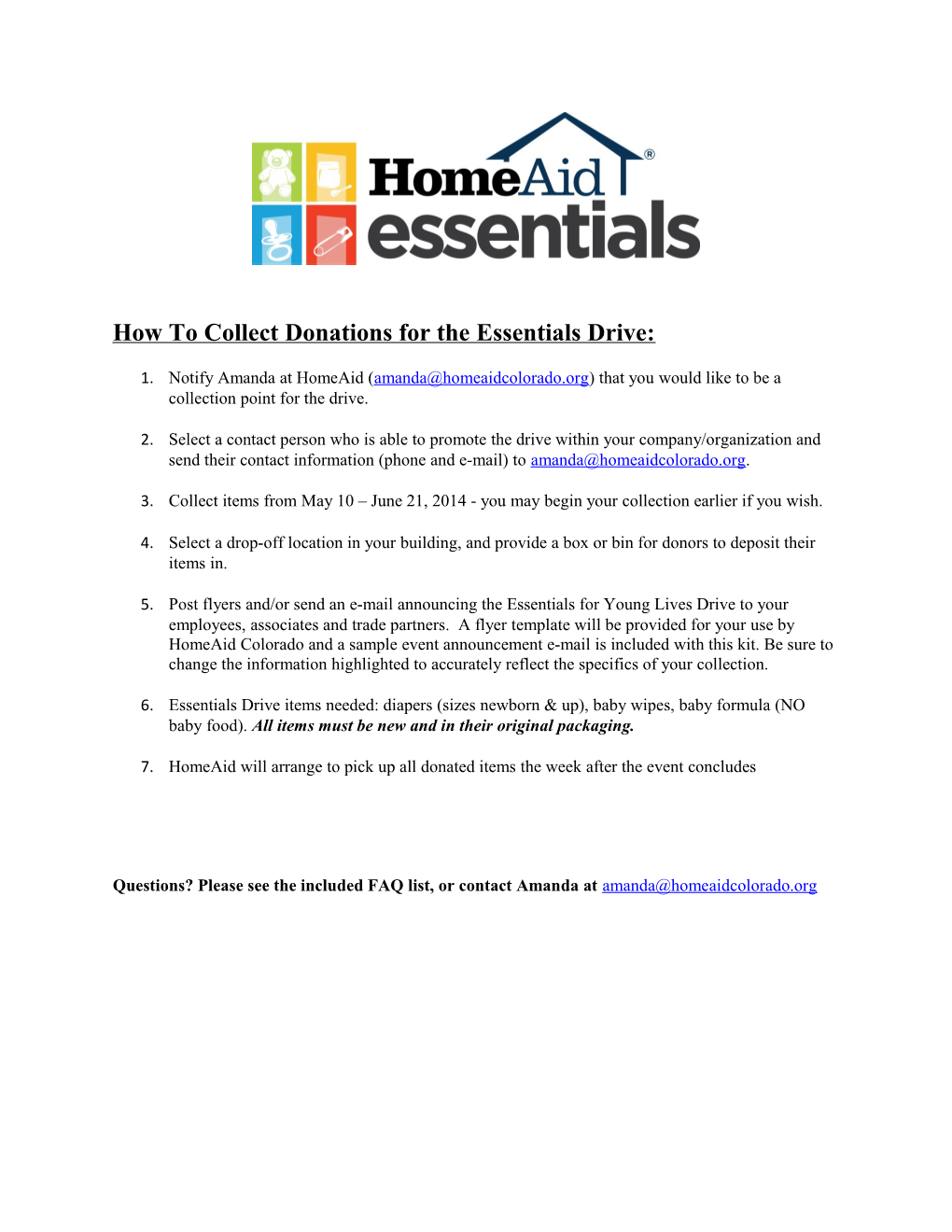 How to Collect Donations for the Essentials Drive