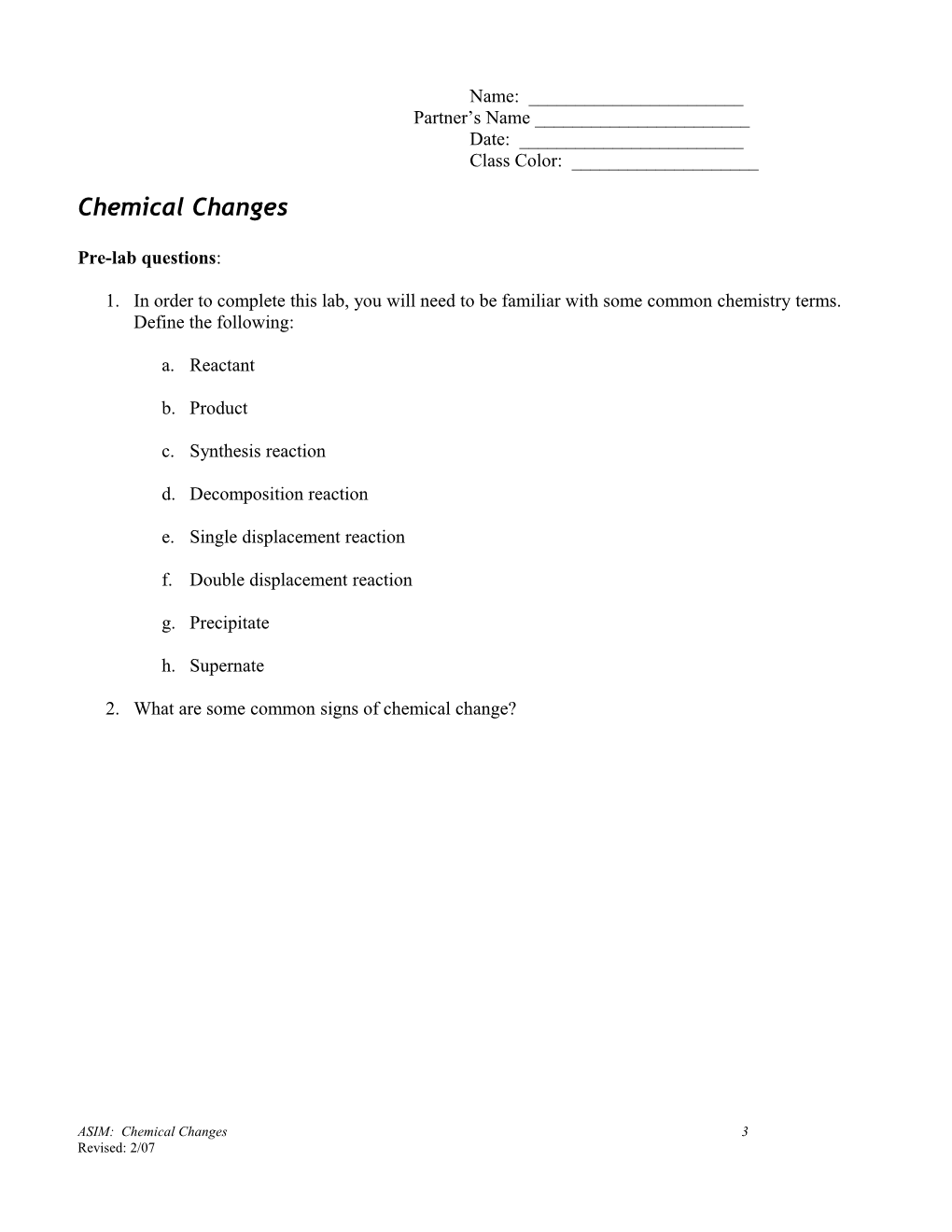 Evidence for Chemical Change