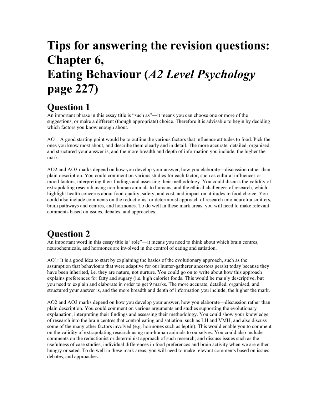 Tips for Answering the Revision Questions: Chapter 6