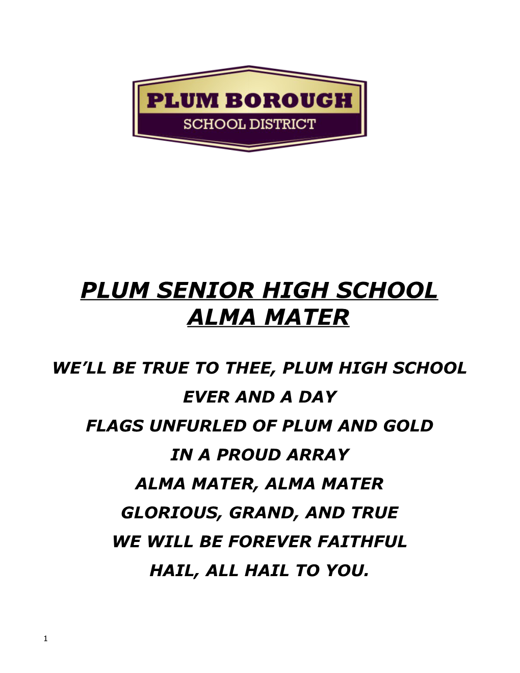 Plum Senior High School Alma Mater