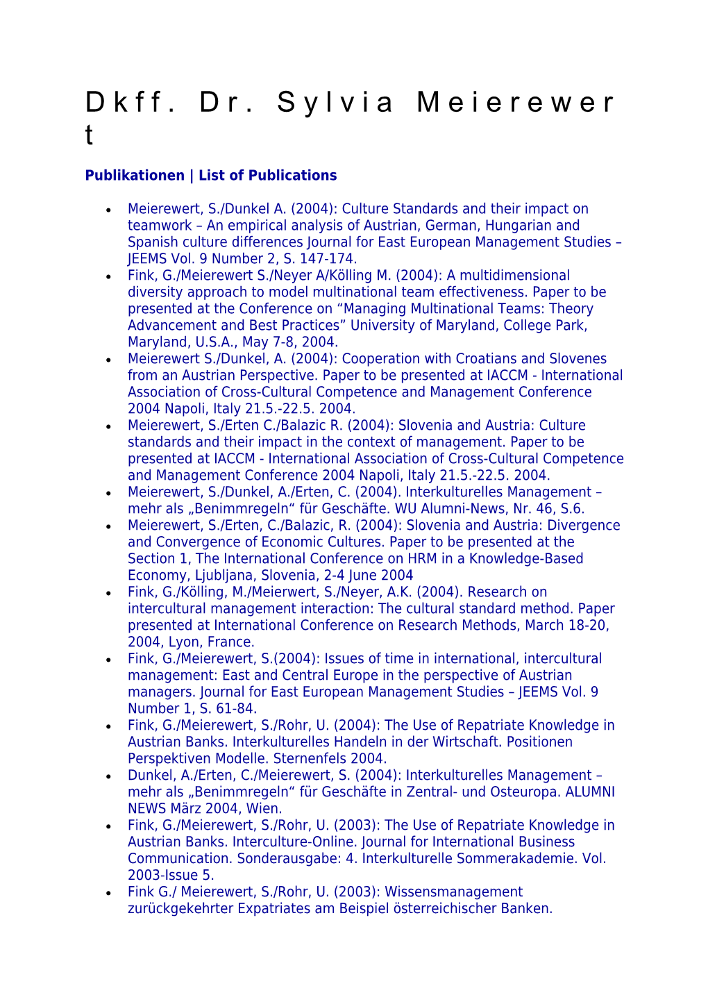 Publikationen List of Publications