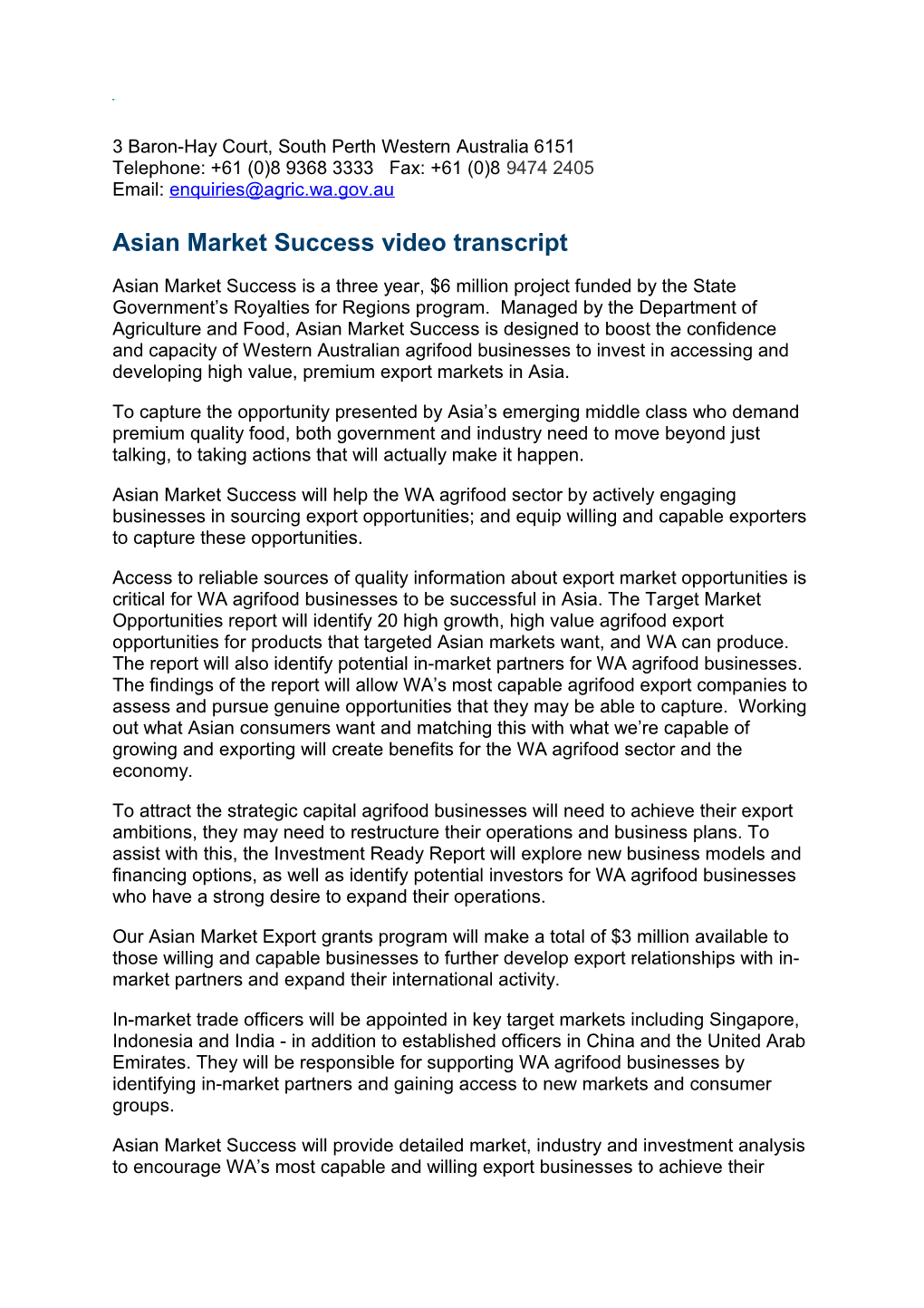 Asian Market Success Video Transcript