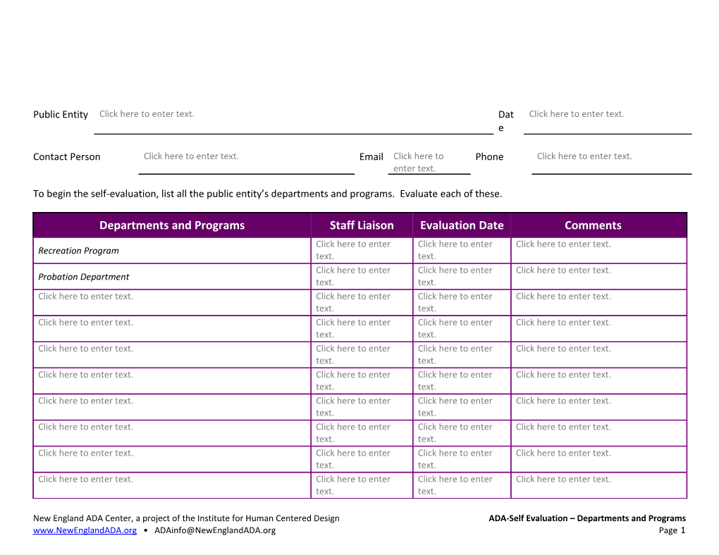 To Begin the Self-Evaluation, List All the Public Entity S Departments and Programs. Evaluate