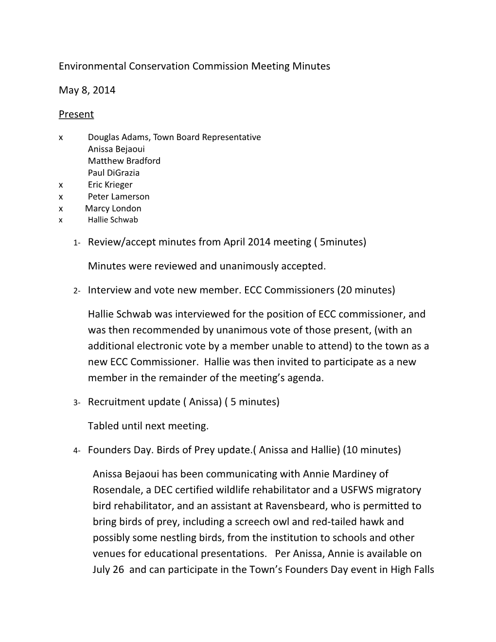 Environmental Conservation Commission Meeting Minutes