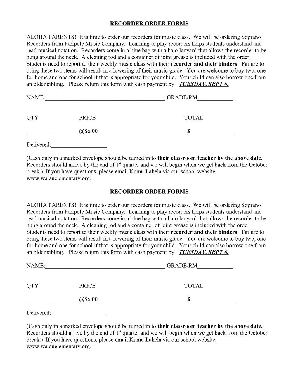 Recorder Order Forms