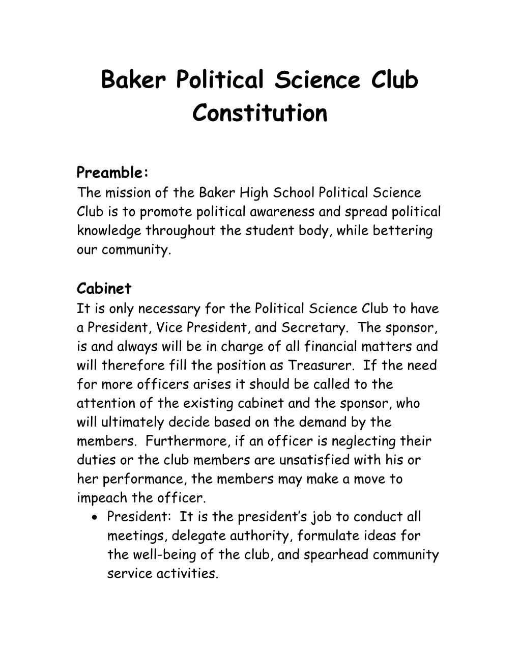 Baker Political Science Club Constitution