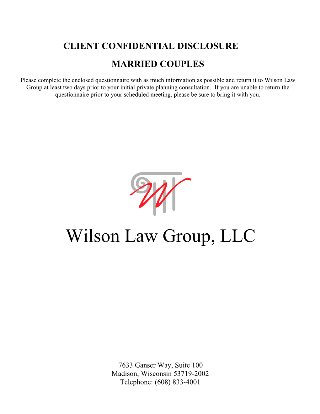 Client Confidential Disclosure - Married (JAN0299)