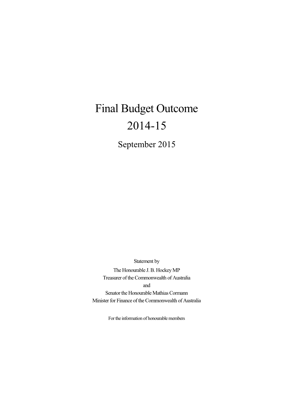 Final Budget Outcome 2014-15