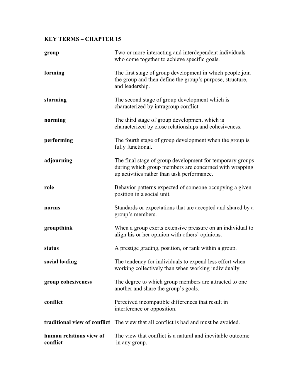 Key Terms Chapter 15