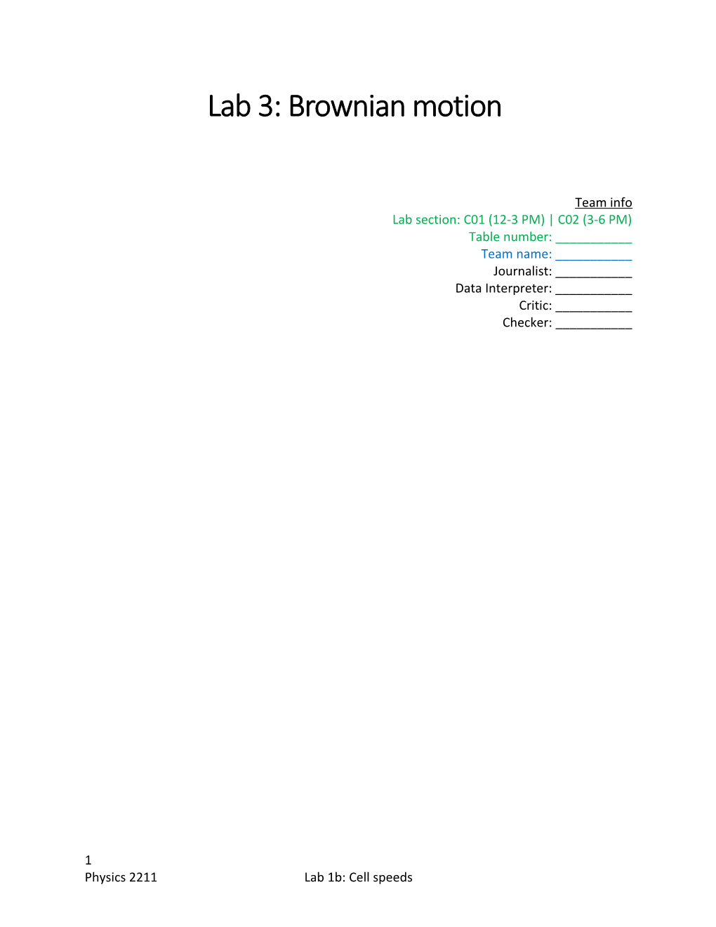 Lab 3: Brownian Motion