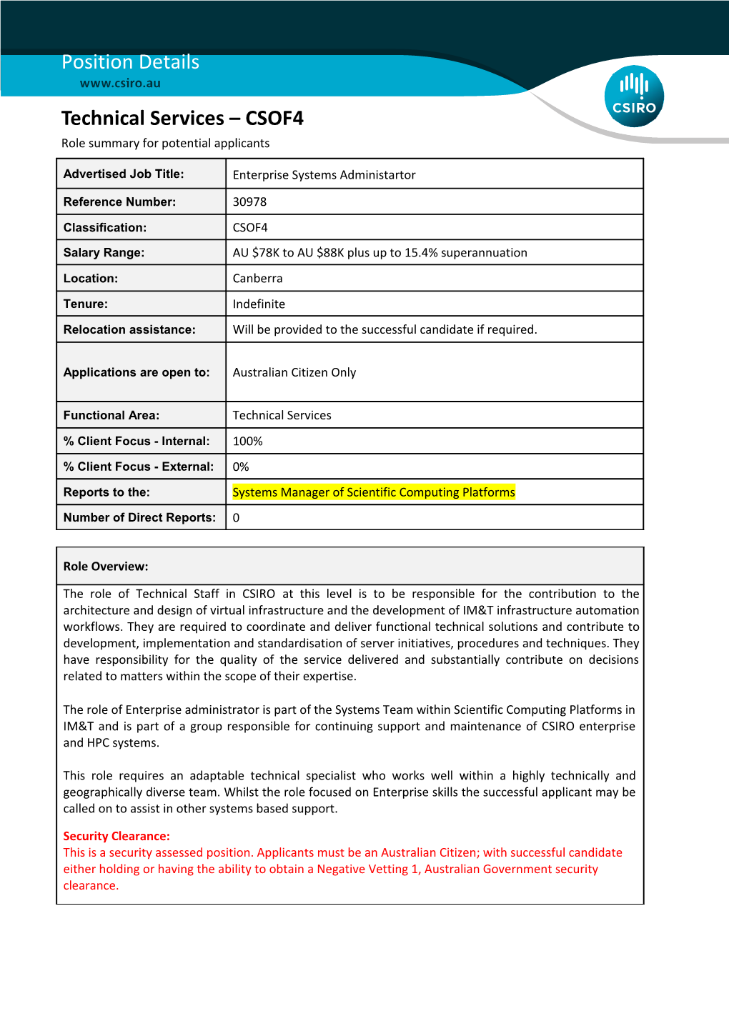 Position Details - Technical Services - CSOF4