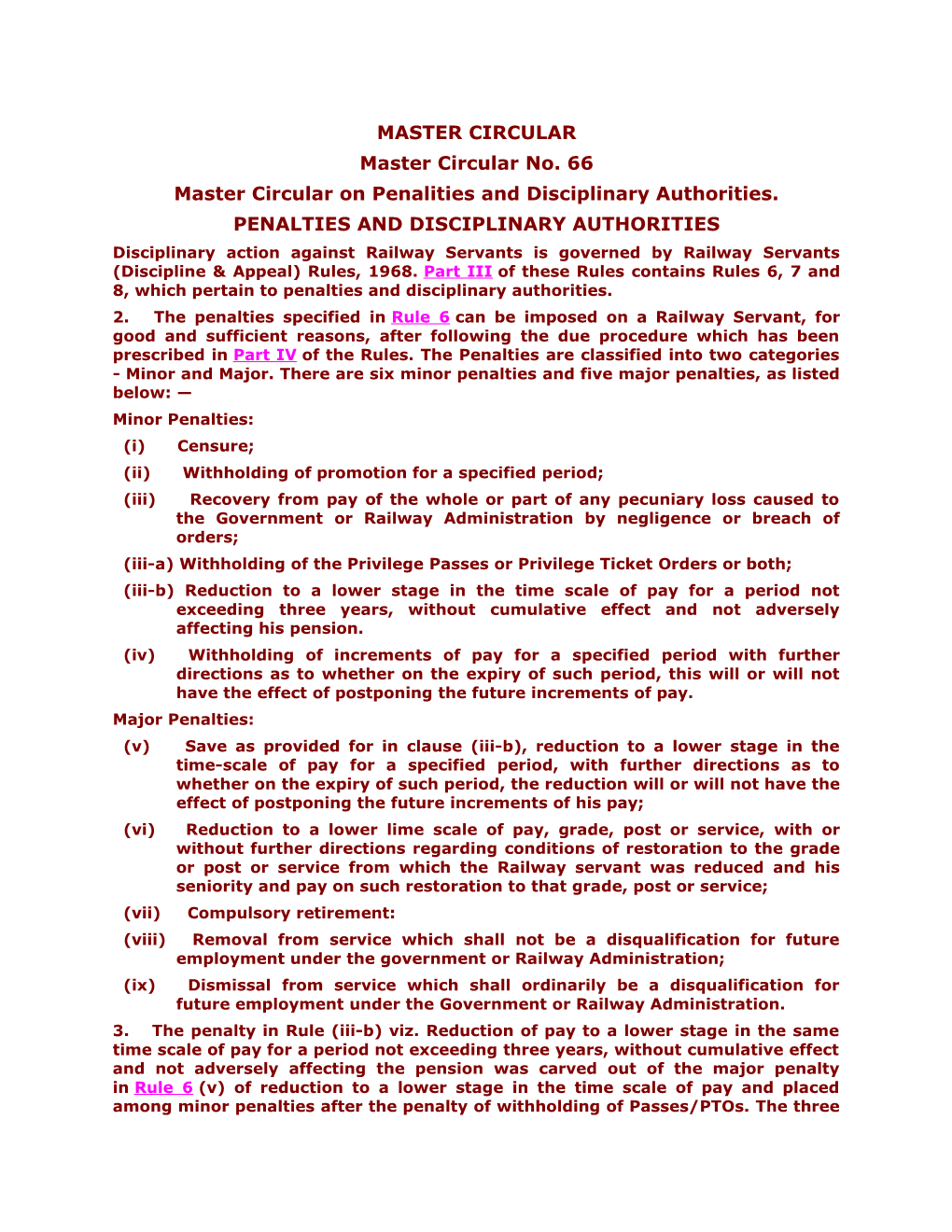 Master Circular on Penalities and Disciplinary Authorities