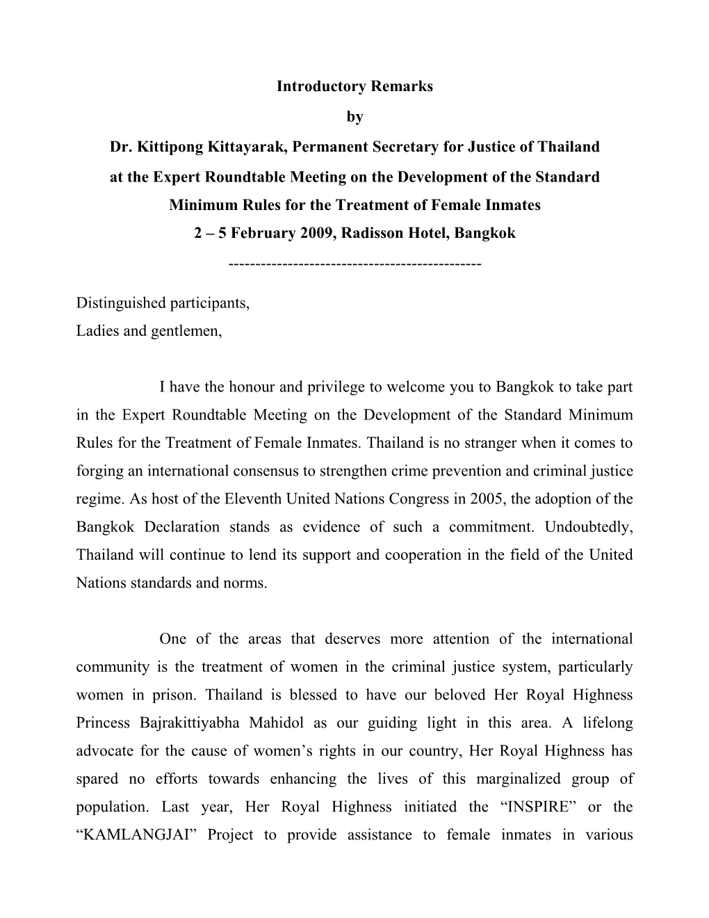 Dr. Kittipong Kittayarak, Permanent Secretary for Justice of Thailand