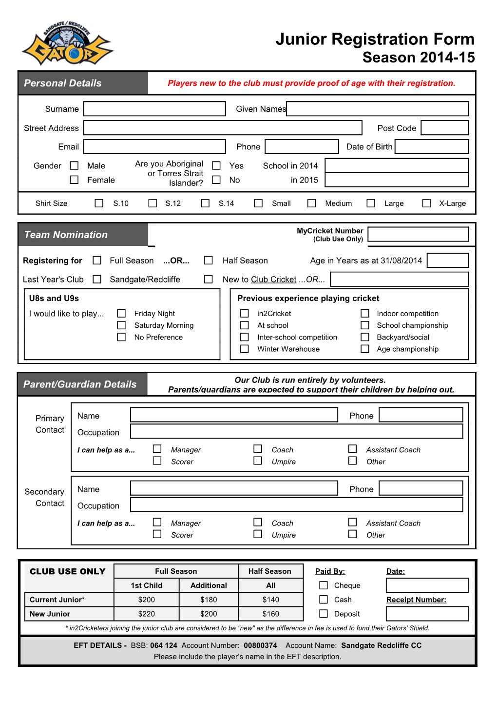 Junior Registration Form
