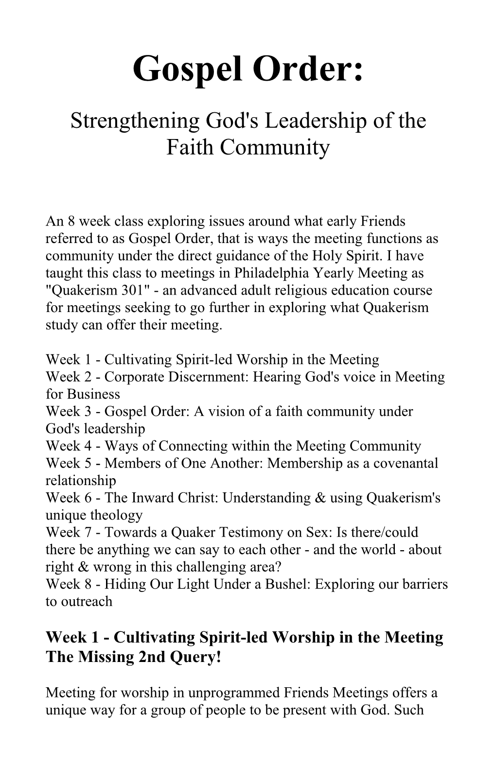Strengthening God's Leadership of the Faith Community