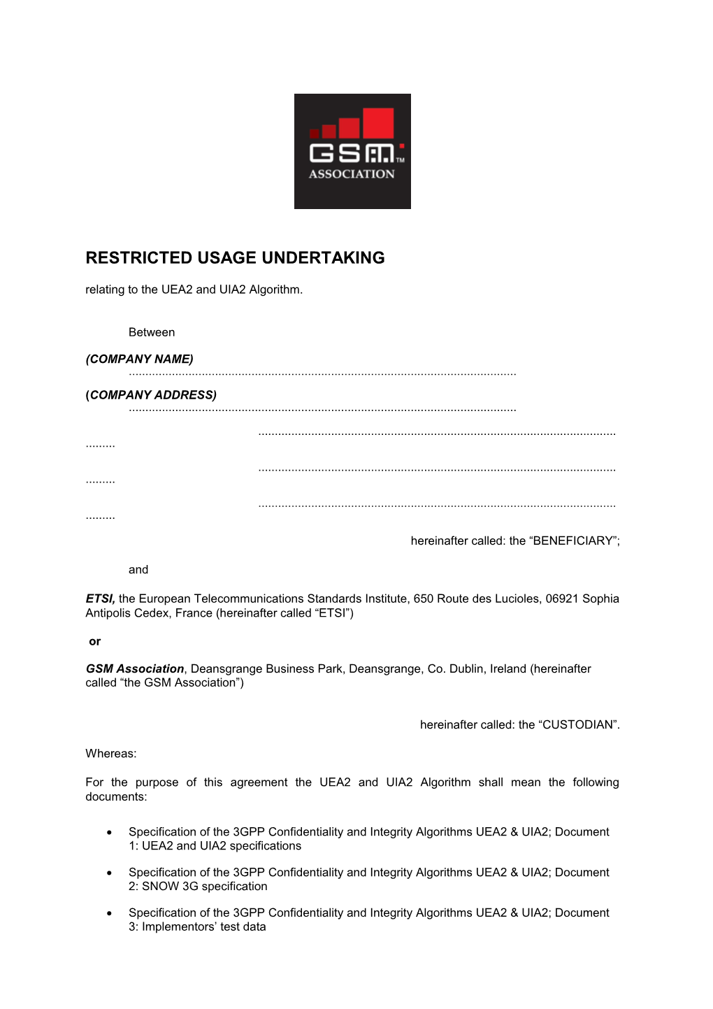 Management Agreement for the Distribution of GPRS Algorithm