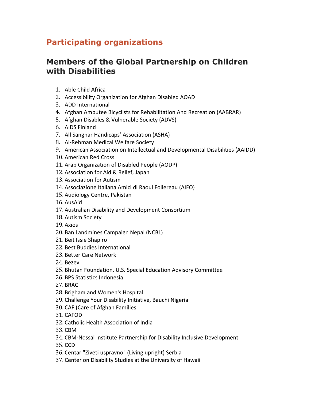 Members of the Global Partnership on Children with Disabilities