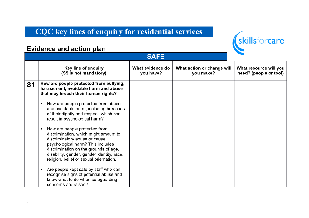 CQC Key Lines of Enquiry for Residential