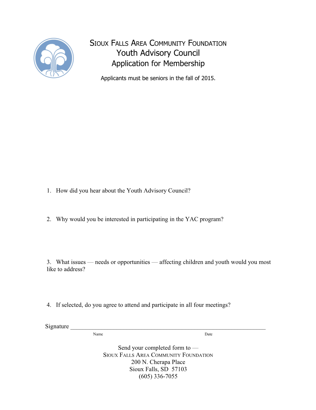 Application for Youth Advisory Council of The