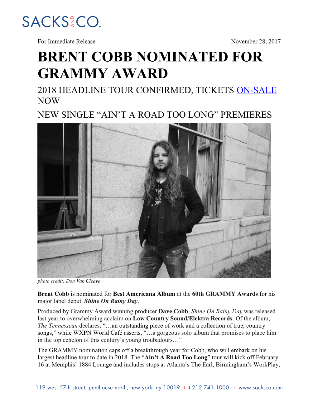 Brent Cobb Nominated for Grammy Award