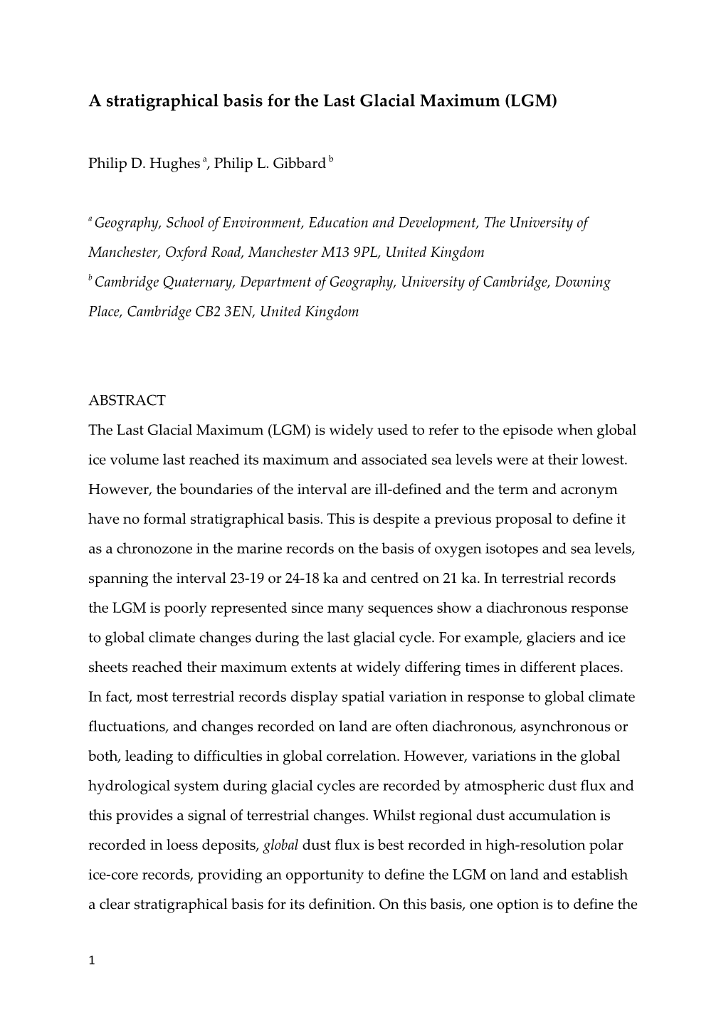 A Stratigraphical Basis for the Last Glacial Maximum (LGM)