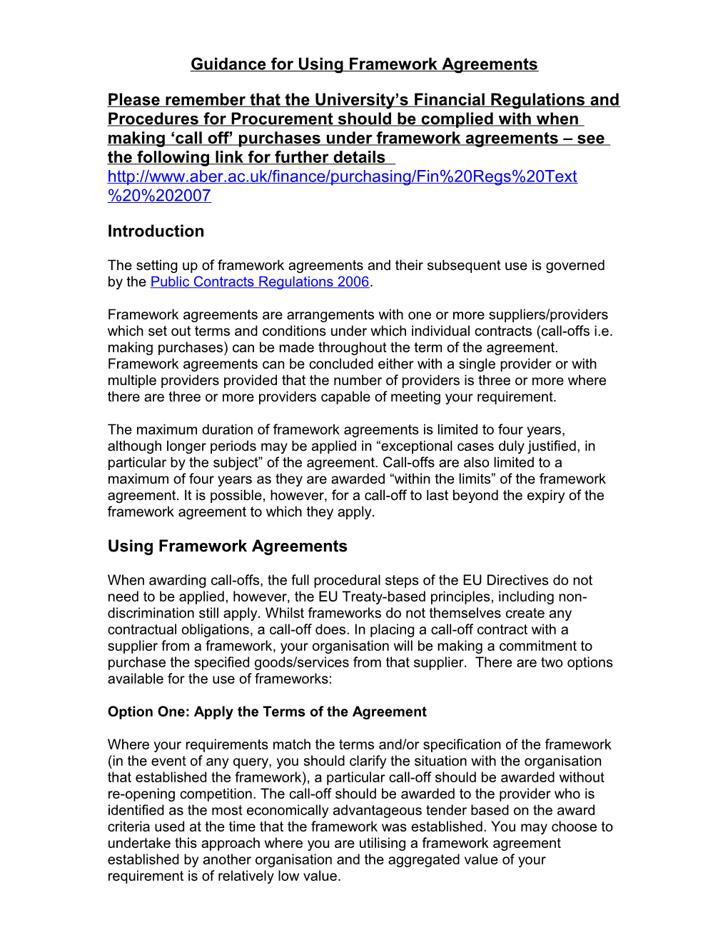 Guidance for Using Framework Agreements