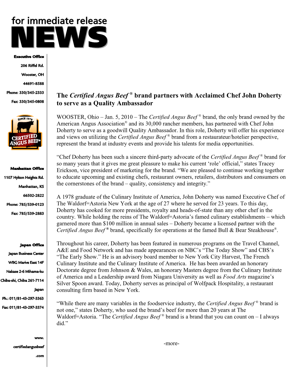 The Certified Angus Beef Brand Partners with Acclaimed Chef John Doherty