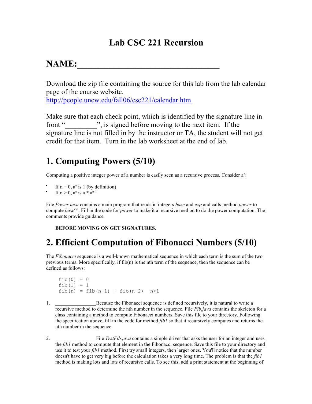 Lab CSC 221 Recursion