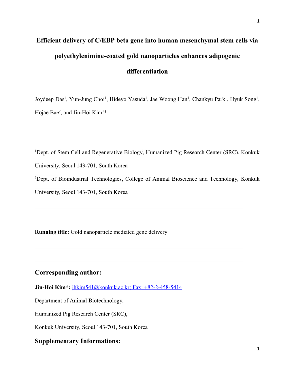 Efficient Delivery of C/EBP Beta Gene Into Human Mesenchymal Stem Cells Via